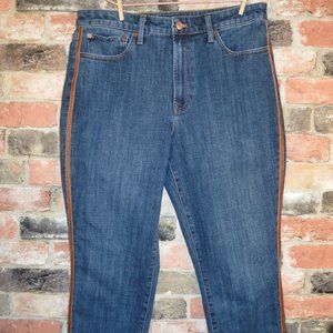 Talbots Modern Ankle Jeans with cocoa brown velvet detailing down sides, size 12